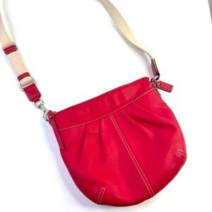 Coach Red Ashley Pleated Leather Swingpack Crossbody Bag